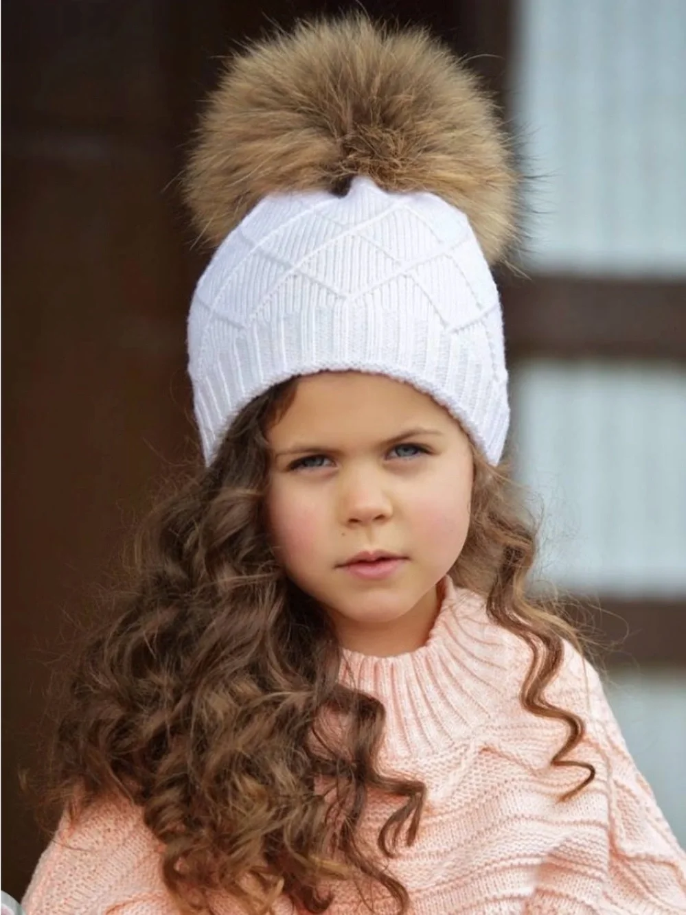 Manière Girls Black Wool-Blend & Real Raccoon Pom Pom ~ Small (1-3yrs old) NWT